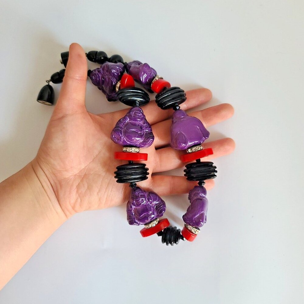 Rare chunky Fiocchi Italy choker necklace purple buddha red Angela Caputi 1980s - Picture 8 of 8